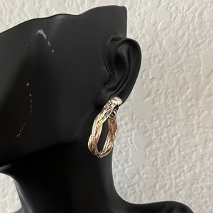 Tri-Tone Braided Hoop Earrings - Gold, Silver, Rose Gold